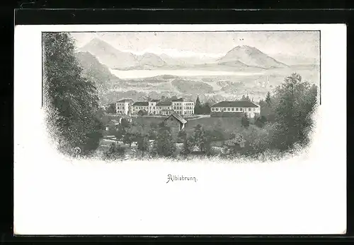 Künstler-AK Albisbrunn, Panorama mit Gebirgszug