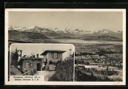 AK Sihlwald, Wirtschaft Albishorn, Gesamtansicht mit Gebirgskette