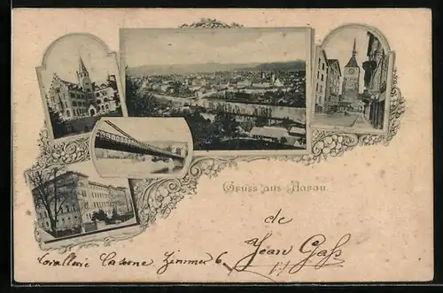 AK Aarau, Kettenbrücke, Inf. Kaserne, Oberturm und Ortspanorama