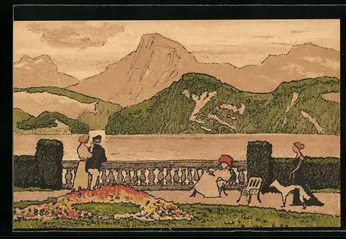 Künstler-AK Hertenstein, Park mit Besuchern