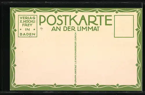 Künstler-AK Baden, Häuserpartie an der Limmat