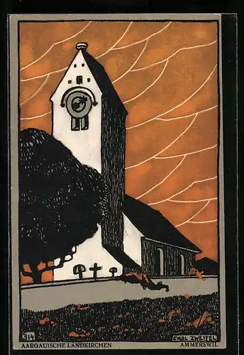 Künstler-AK sign. Carl Zweifel: Ammerswil, Ansicht der Kirche