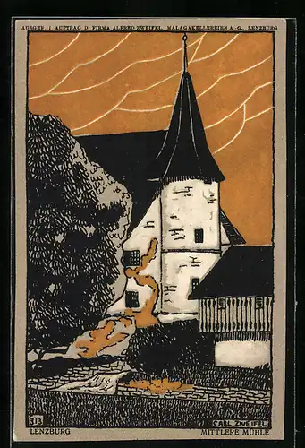 Künstler-AK sign. Carl Zweifel: Lenzburg, Mittlere Mühle