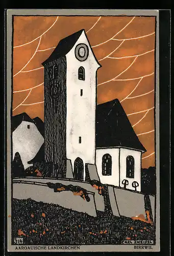 Künstler-AK sign. Carl Zweifel: Birrwil, Aargauische Dorfkirche