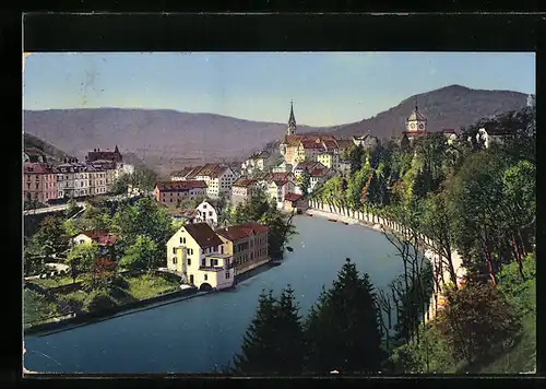 AK Baden an der Limmat, Uferpartie mit Kirche