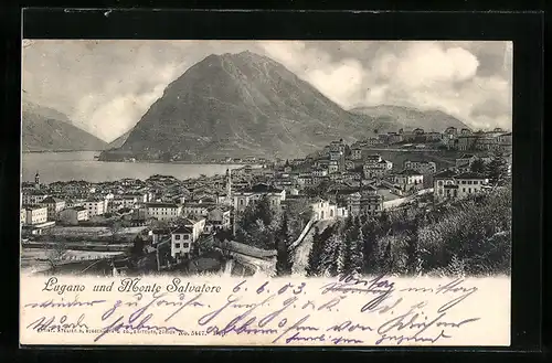 AK Lugano, Teilansicht mit Monte Salvatore