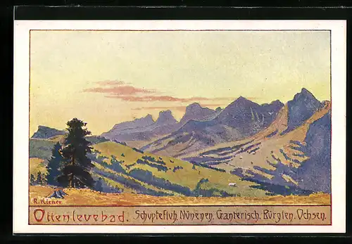 Künstler-AK Ottenleuebad, Panorama mit Schupfefluh, Nünenen, Ganterisch, Bürglen und Ochsen