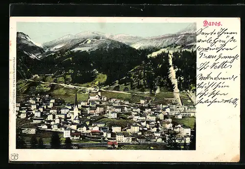 AK Davos, Panorama mit Blick gen Gebirge