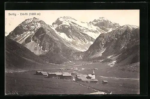 AK Sertig-Dörfli, Panorama mit Bergen