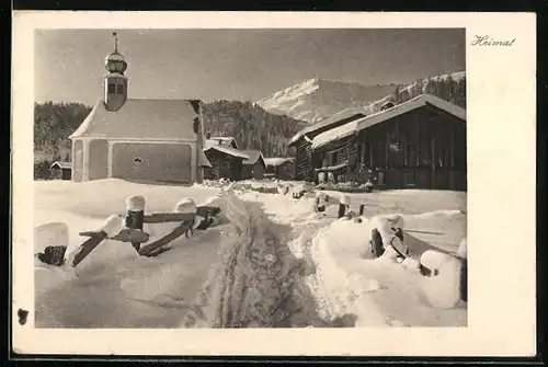 AK Laret bei Davos, Ortsansicht im Winter