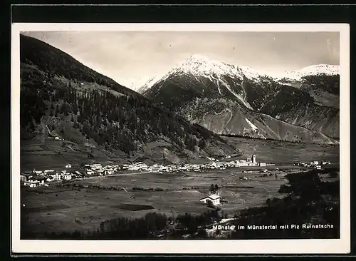 AK Münster im Münstertal, Ortsansicht mit Piz Ruinatscha