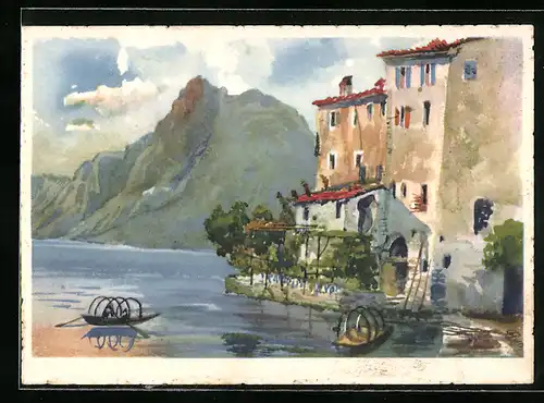 Künstler-AK Gandria, Ortspartie mit San Salvatore