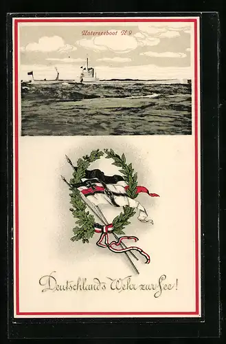 AK Unterseeboot U 9, Reichskriegsflagge mit Eichenlaub