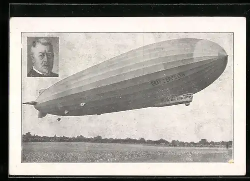 AK Luftschiff Graf Zeppelin, Portrait von Hugo Eckener