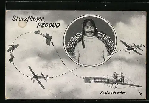AK Sturzflieger Pégoud bei einem Flug mit dem Kopf nach unten
