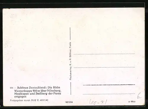 AK Segelflugzeug über der Wasserkuppe, Blick zur Maulkuppe