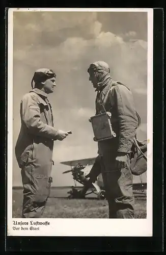 AK Vor dem Start, Pilot und Beobachter auf dem Rollfeld