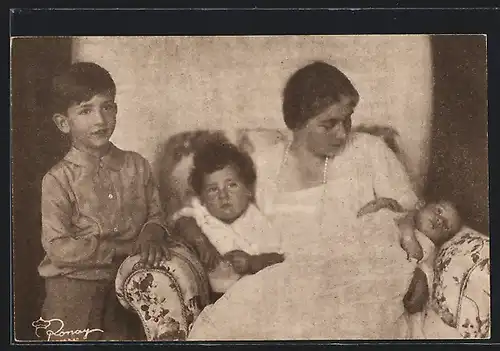 AK Marija von Serbien mit ihren Söhnen