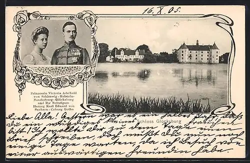 AK Prinzessin Victoria Adelheid von Schleswig-Holstein mit Bräutigam Herzog Karl Eduard von Sachsen-Coburg-Gotha