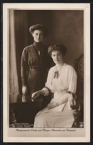 AK Königin Alexandra & Kronprinzessin Cäcilie von Dänemark