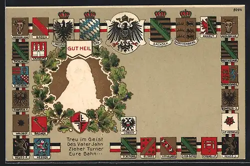 AK Turnvater Jahn mit deutschen Wappen