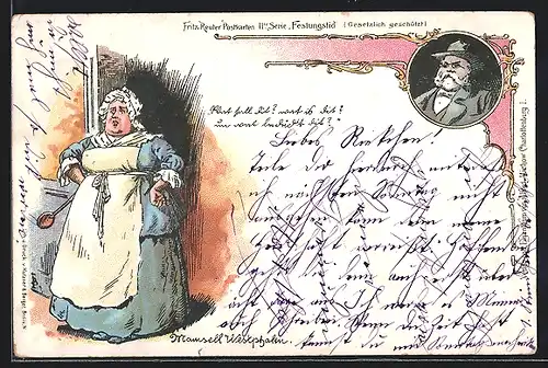 Lithographie Fritz Reuther und Figur Mamsell Westphalen