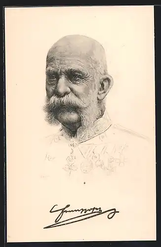 Künstler-AK uniformerter Kaiser Franz Josef I. von Österreich im Portrait