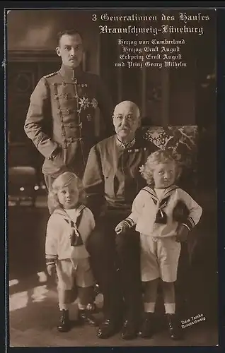AK 3. Generation des Hauses Braunschweig-Lüneburg, Herzog von Cumberland und Herzog Ernst August mit Kindern