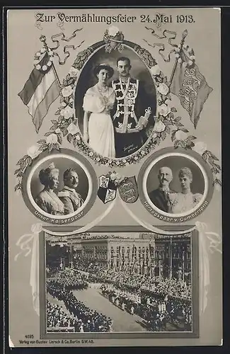 Künstler-AK Herzogpaar von Hannover - Karte zur Vermählung 1913, Ernst August Herzog von Braunschweig
