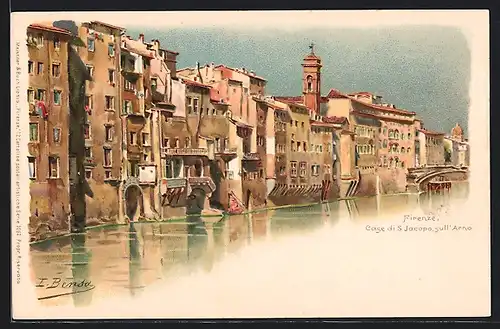 Lithographie Firenze, Case di S. Jacopo, Sull`Arno
