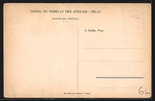 Künstler-AK Milan, Hôtel du Nord & Gare Centrale