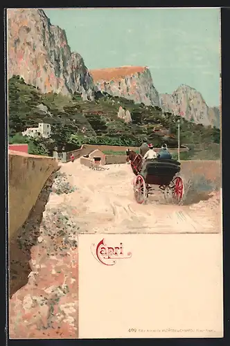 Künstler-AK Capri, Pferdekutsche & Landschaftspartie