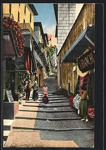AK Bellagio, Via Serbelloni mit Anwohnern