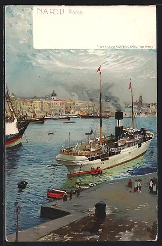 Künstler-AK Napoli, Porto, Dampfer verlässt den Hafen