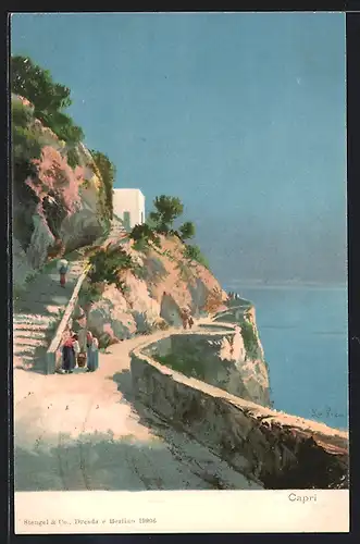 Künstler-AK Capri, Strasse an der Steilküste