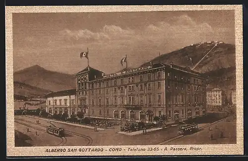 AK Como, Albergo San Gottardo, Strassenbahn