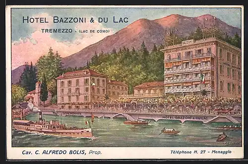 Künstler-AK Tremezzo /Lac de Como, Hotel Bazzoni & Du Lac