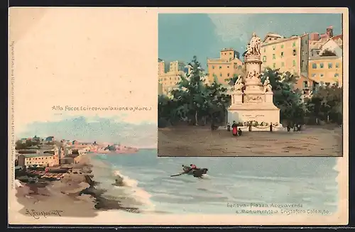 AK Genova, Strandausblick, Kolumbus-Monument