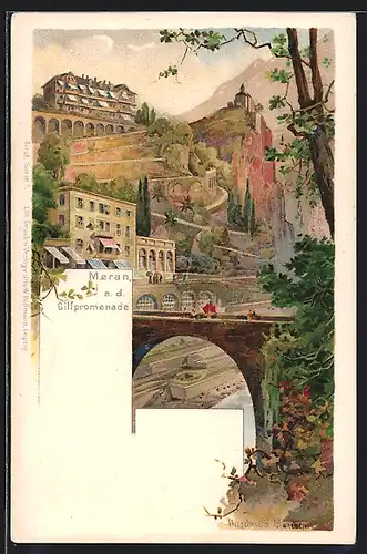 Künstler-AK sign. Hirschmann: Meran, an der Gilfpromenade