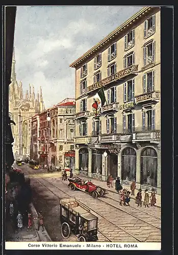Künstler-AK Milano, Hotel Roma, Corso Vittorio Emanuele