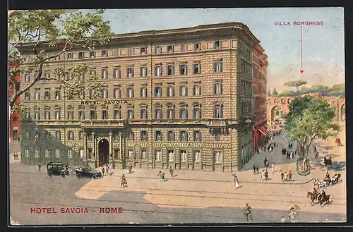 Künstler-AK Rome, Hotel Savoia, Villa Borghese