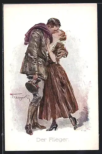 Künstler-AK Der Flieger küsst seine Gemahlin