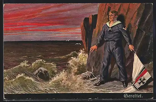 AK Matrose der kaiserlichen Marine an einer Steilküste