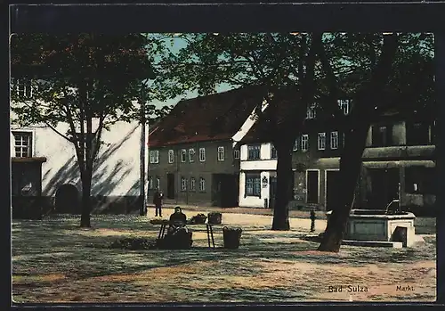 AK Bad Sulza, Markt mit Marktstand und Brunnen