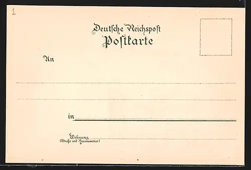 Lithographie Essen, Ortsansicht, Krupp-Denkmal und Partie aus dem Stadtgarten