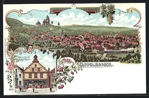 Lithographie Kappelrodeck, Handlung von August Rothe, Blick auf den Ort