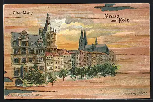 Lithographie Köln, Blick zum Alten Markt