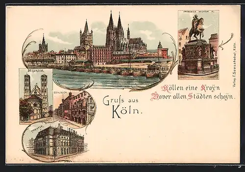Lithographie Köln, Theater, Gürzenich, St. Gereon