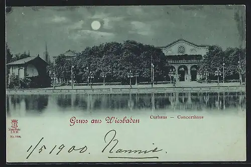 Mondschein-AK Wiesbaden, Kurhaus