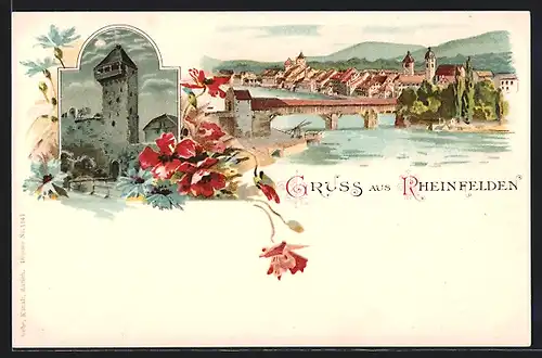 Lithographie Rheinfelden, Totalansicht, Turm